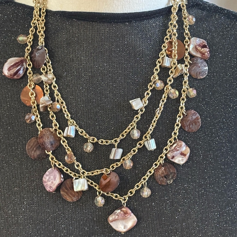 Chic Vintage Three Strand Shell Layered Necklace